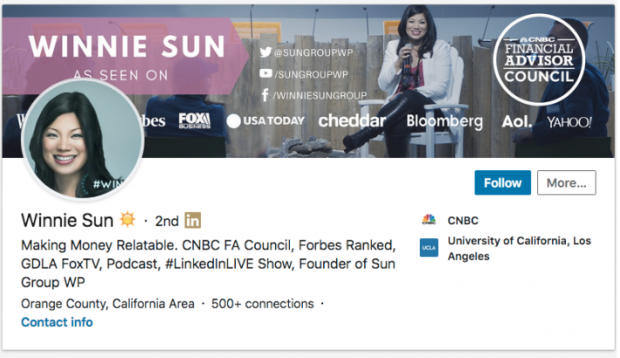 Profil LinkedIn de Winnie Sun