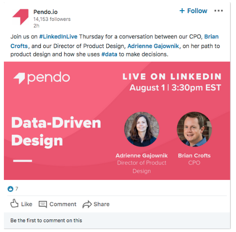 Pendo.io LinkedIn Vidéo en direct Leadership éclairé