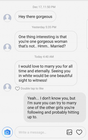 awkward DM exchange (marriage proposal from a stranger)