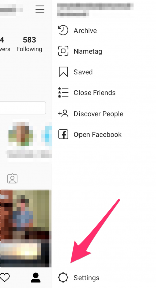 Settings gear Instagram profile