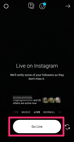 “Go Live”按钮突出显示在Instagram故事仪表板