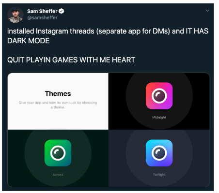 3 different Instagram Threads dark mode themes