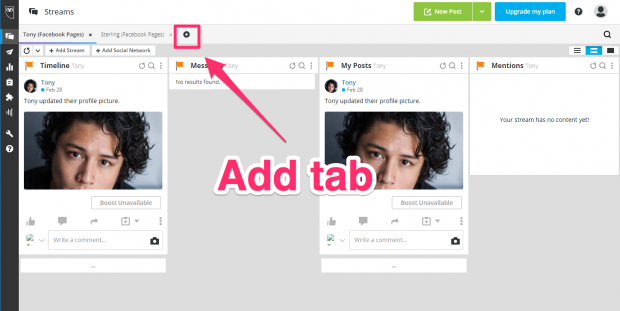 adding a tab in Hootsuite