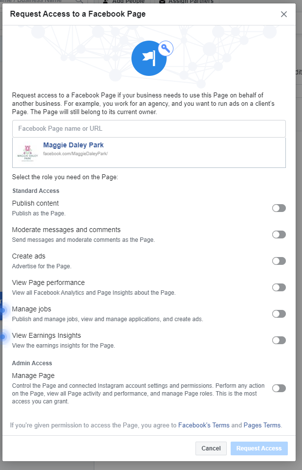 Demander l'accès à un formulaire de page Facebook