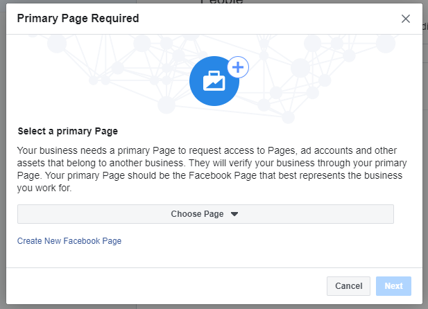 Page principale Avis requis, option pour ajouter une page primaire