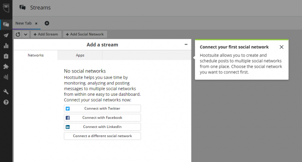 adding a stream in the Hootsuite Dashboard