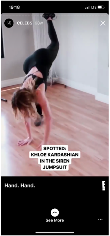 Instagram Story où Khloe Kardashian est vue portant une combinaison par Michi 