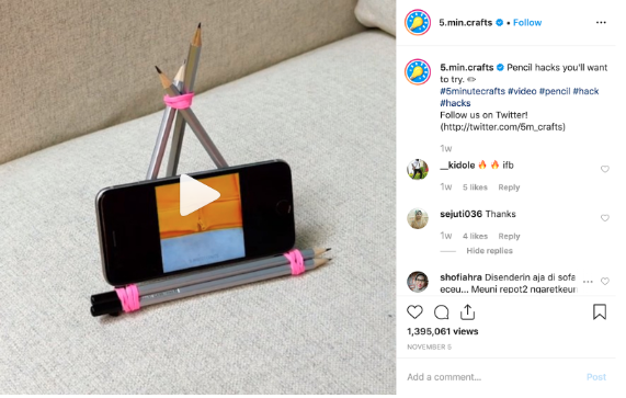 Instagram feed video by 5 min crafts screenshot