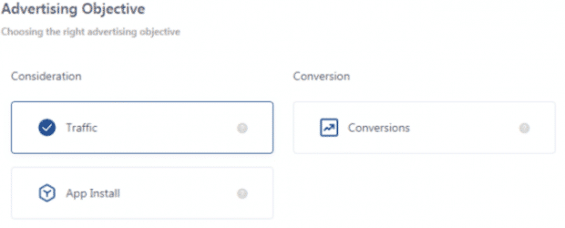 TikTok advertising objectives: Traffic, app install, or conversion