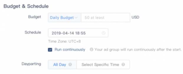 Budget & Schedule settings for TikTok ads