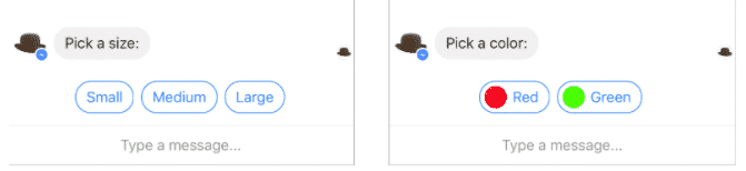 prompts for picking colors and sizes for your auto response message on Facebook Messenger