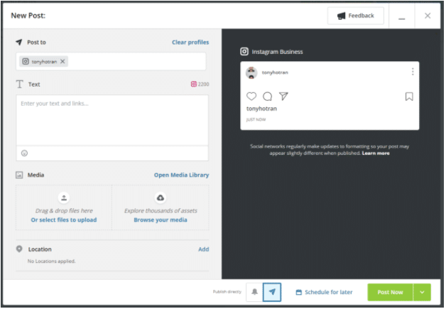 sélectionner un compte Instagram pour publier dans Hootsuite