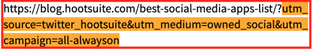 Screenshot of UTM parameters after a social media post link