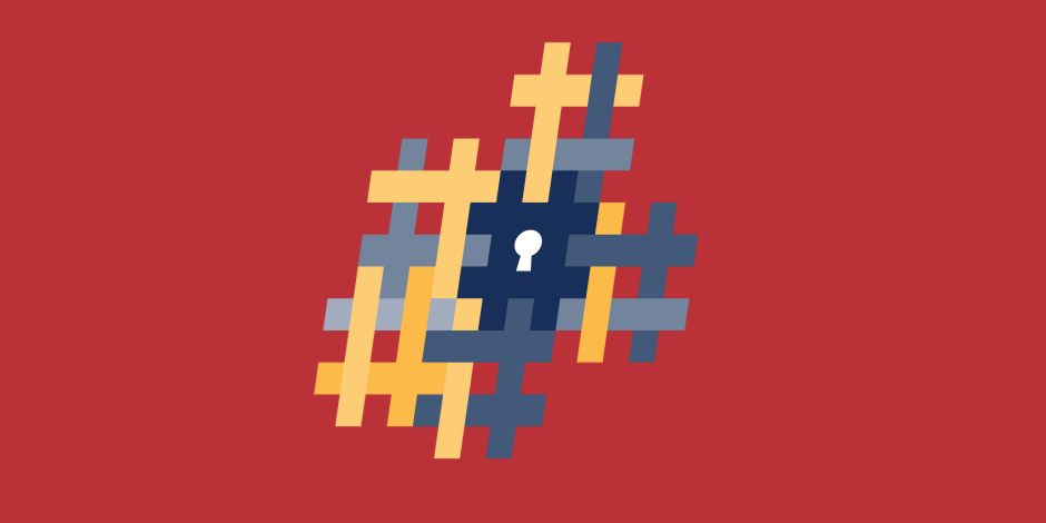 Illustration of a lock surrounded by hashtags