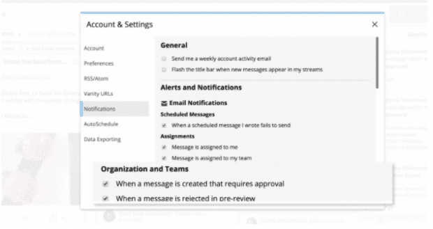 Notification settings for Hootsuite