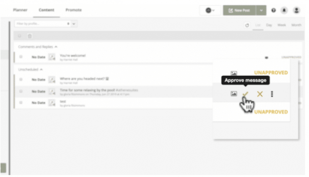 Approve message in the Hootsuite dashboard