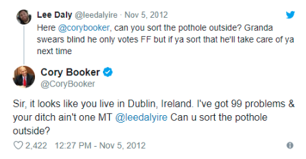 réponse d'un utilisateur au tweet du sénateur du New Jersey Cory Brooker