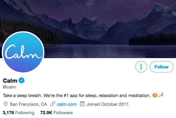 Bio de Twitter pour Calm