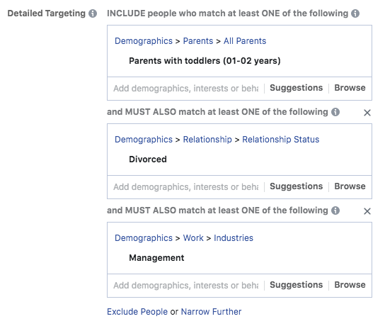 Facebook demographic targeting options for ads