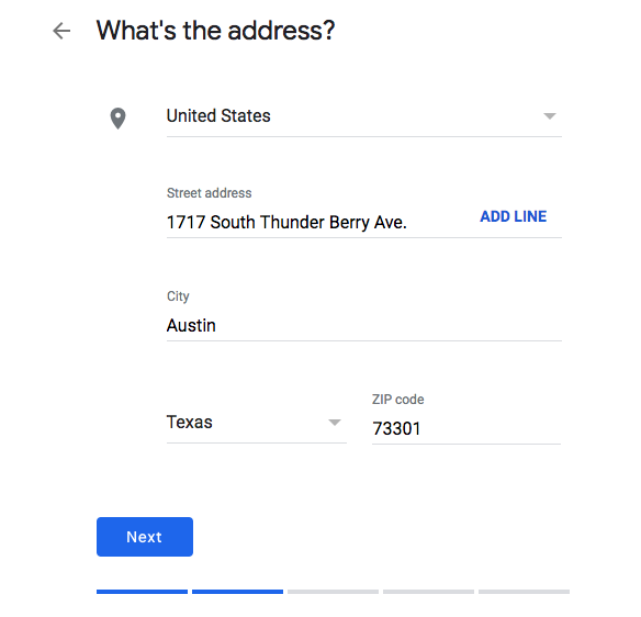 Adding in your business address during GMB set up