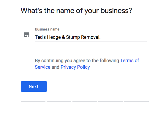 Adding in a business name in the sign up stage