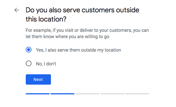 "Do you deliver" screen on GMB set up