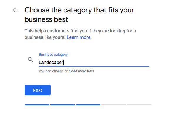 Choosing a business category option