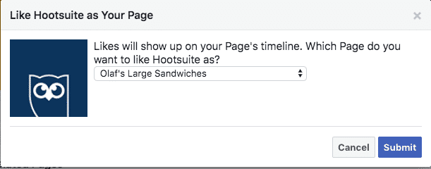 Prompt showing that "Likes" will show up on your Facebook business page's timeline