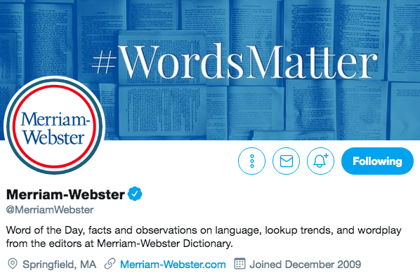 Twitter Bio for Merriam-Webster