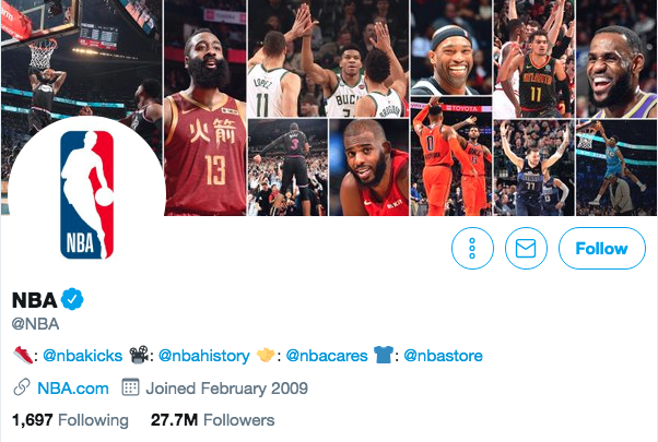 Bio de Twitter pour NBA