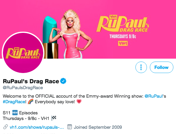 Bio sur Twitter pour la course de dragues de RuPaul