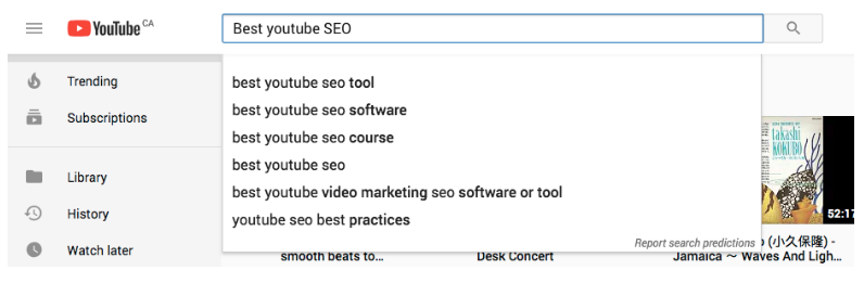 search suggestions for "best youtube SEO"