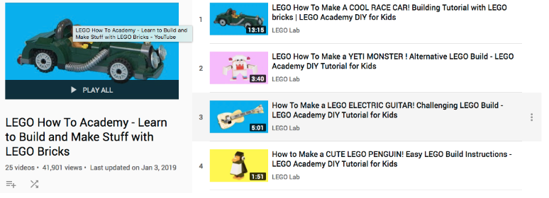 Lego's YouTube playlist-Ideas to Promote YouTube Channel