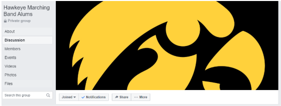 Image d'en-tête de groupe Facebook de Hawkeye Marching Band Alumni