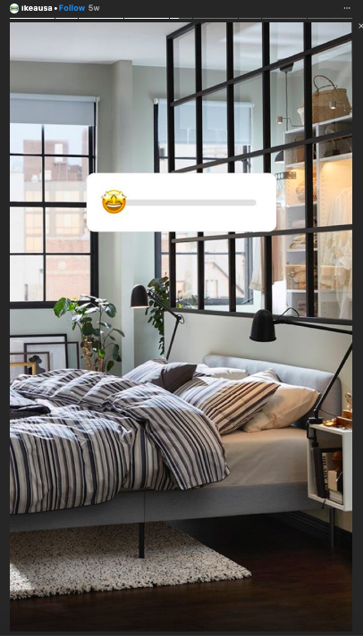 IKEA Instagram Histoire d'une chambre bien conçue avec curseur de sondage avec emoji à face étoilée