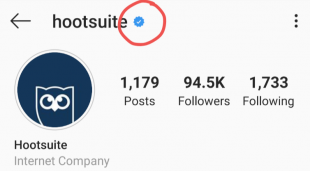 Instagram verification badge for Hootsuite profile