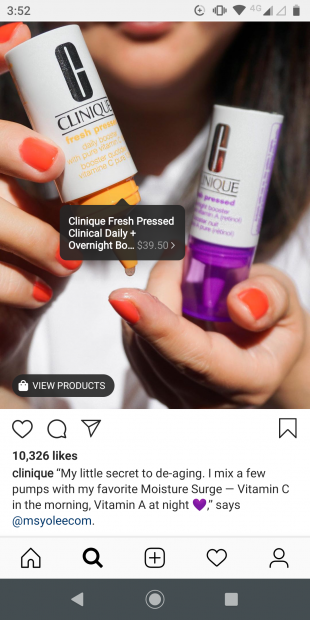 Clinique shoppable Instagram post