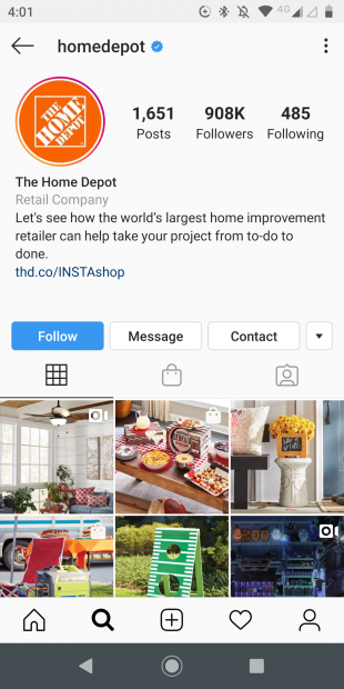 Home Depot Instagram Profile