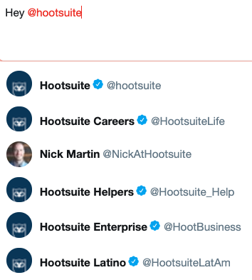 Twitter window with multiple @Hootsuite handles