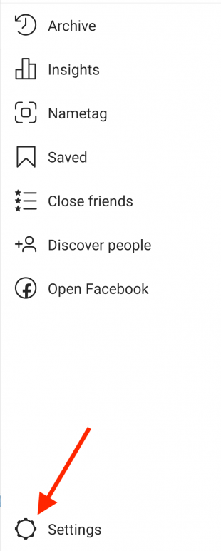 Instagram settings menu
