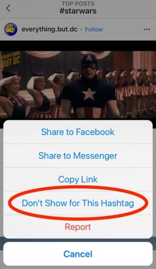 Instagram's "Don't Show for This Hashtag" button