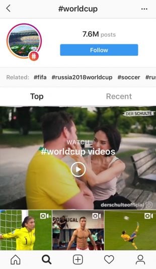 #WorldCup instagram hashtag page