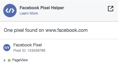 Facebook Pixel Helper screen