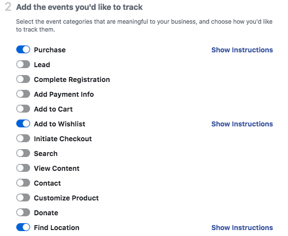 Facebook pixel parameter options