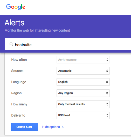 Google Alerts setup