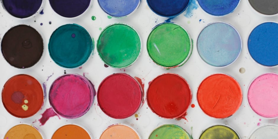 water color paints in a row