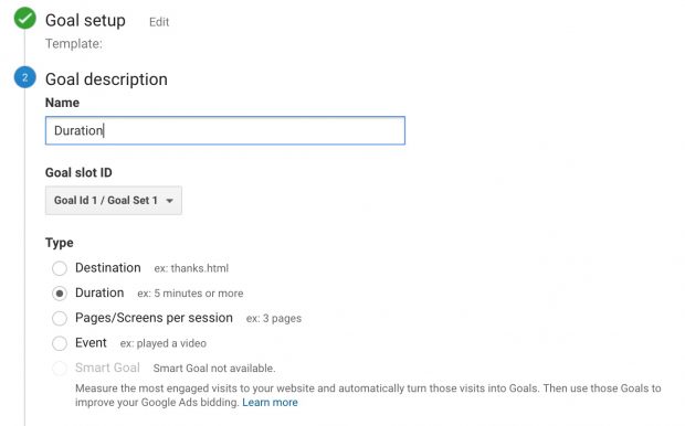 Goal description field in Google Analytics set up