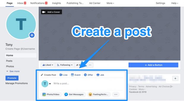 Create a Post window on Facebook