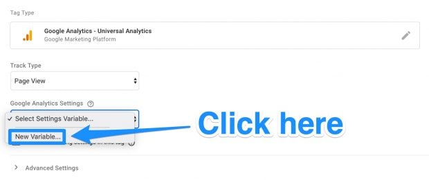 New Variable option in Google Analytics setup