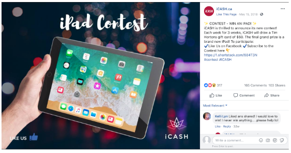 Facebook contest by icash.ca